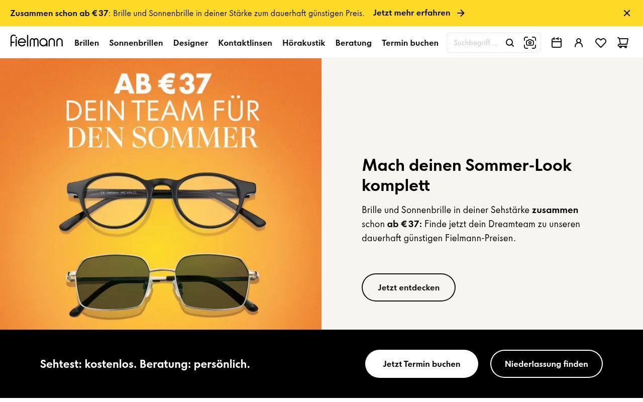 Homepage screenshot of fielmann.at