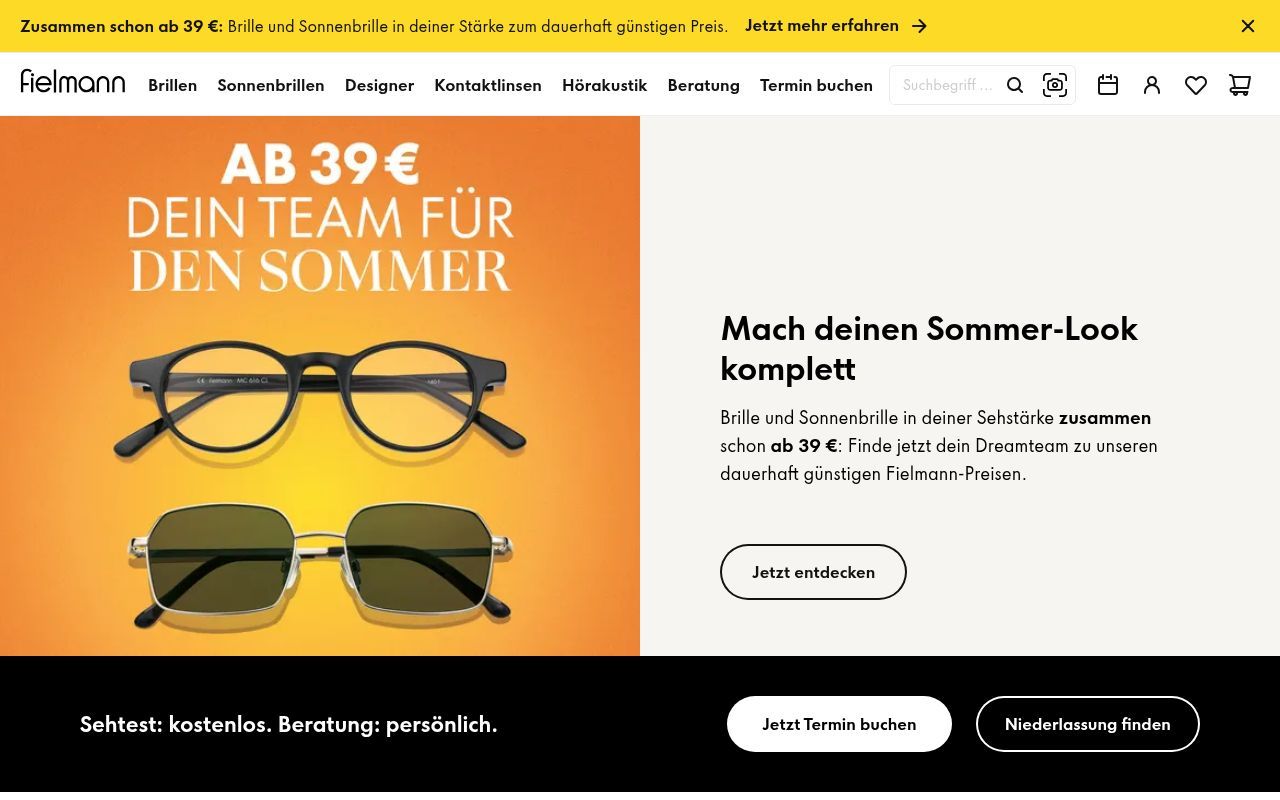Homepage screenshot of fielmann.de