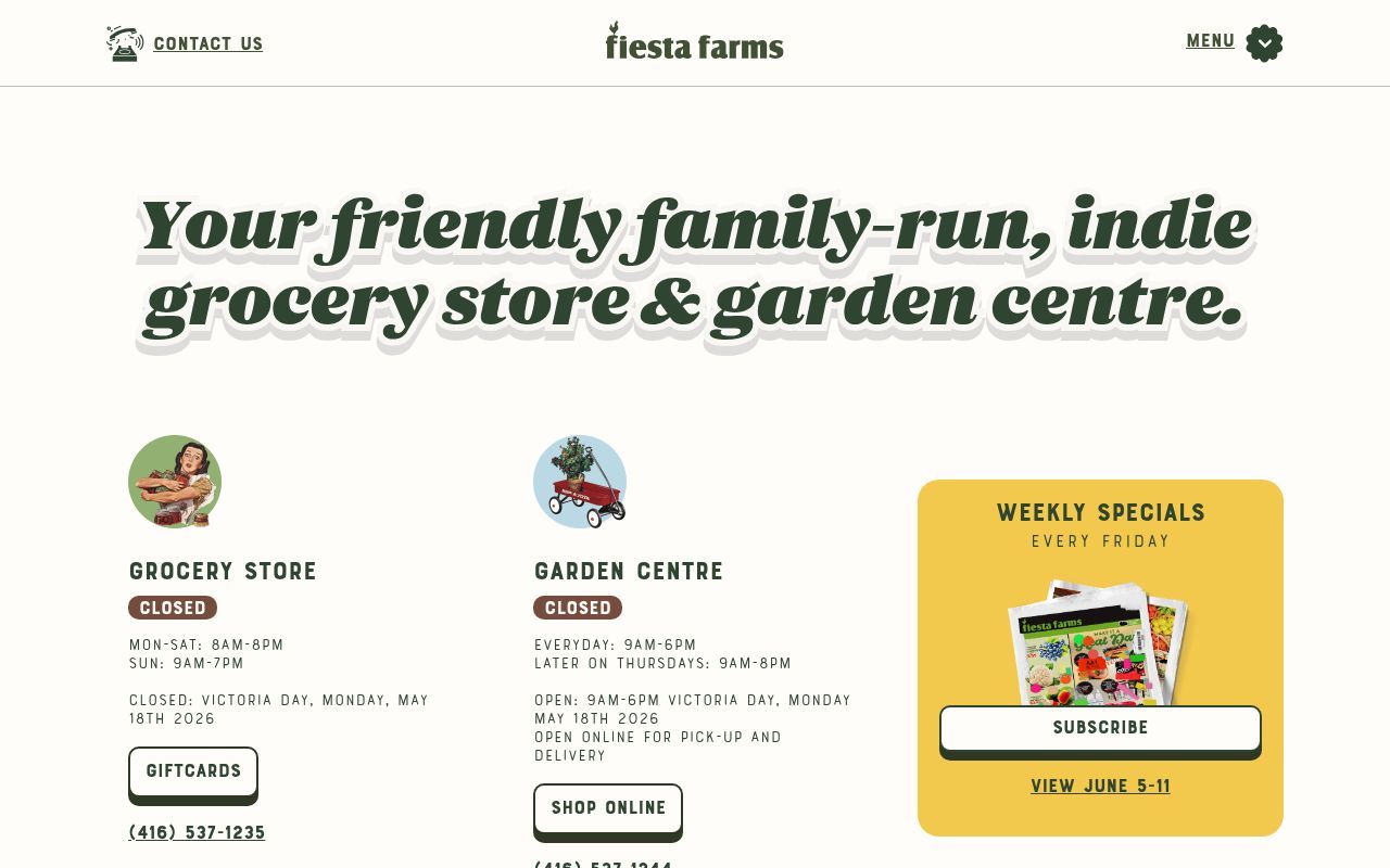Homepage screenshot of fiestafarms.ca