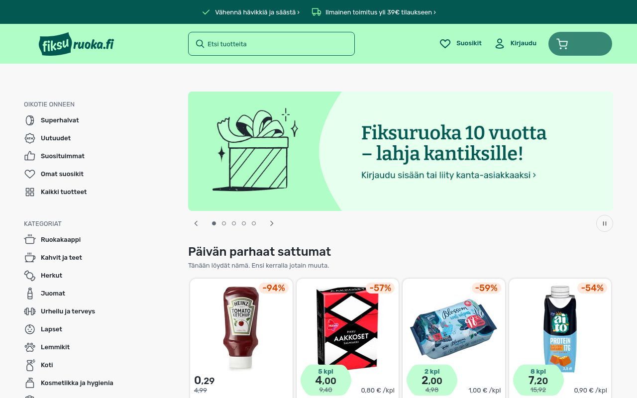 Homepage screenshot of fiksuruoka.fi