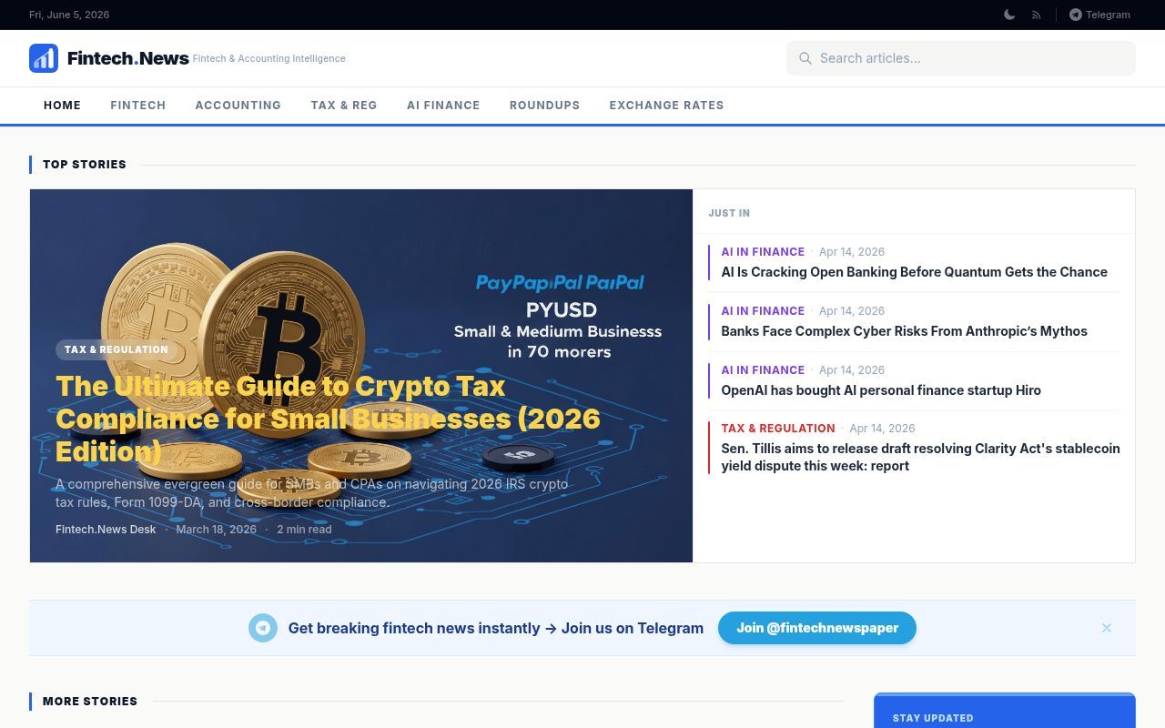 Homepage screenshot of fintechnewspaper.net