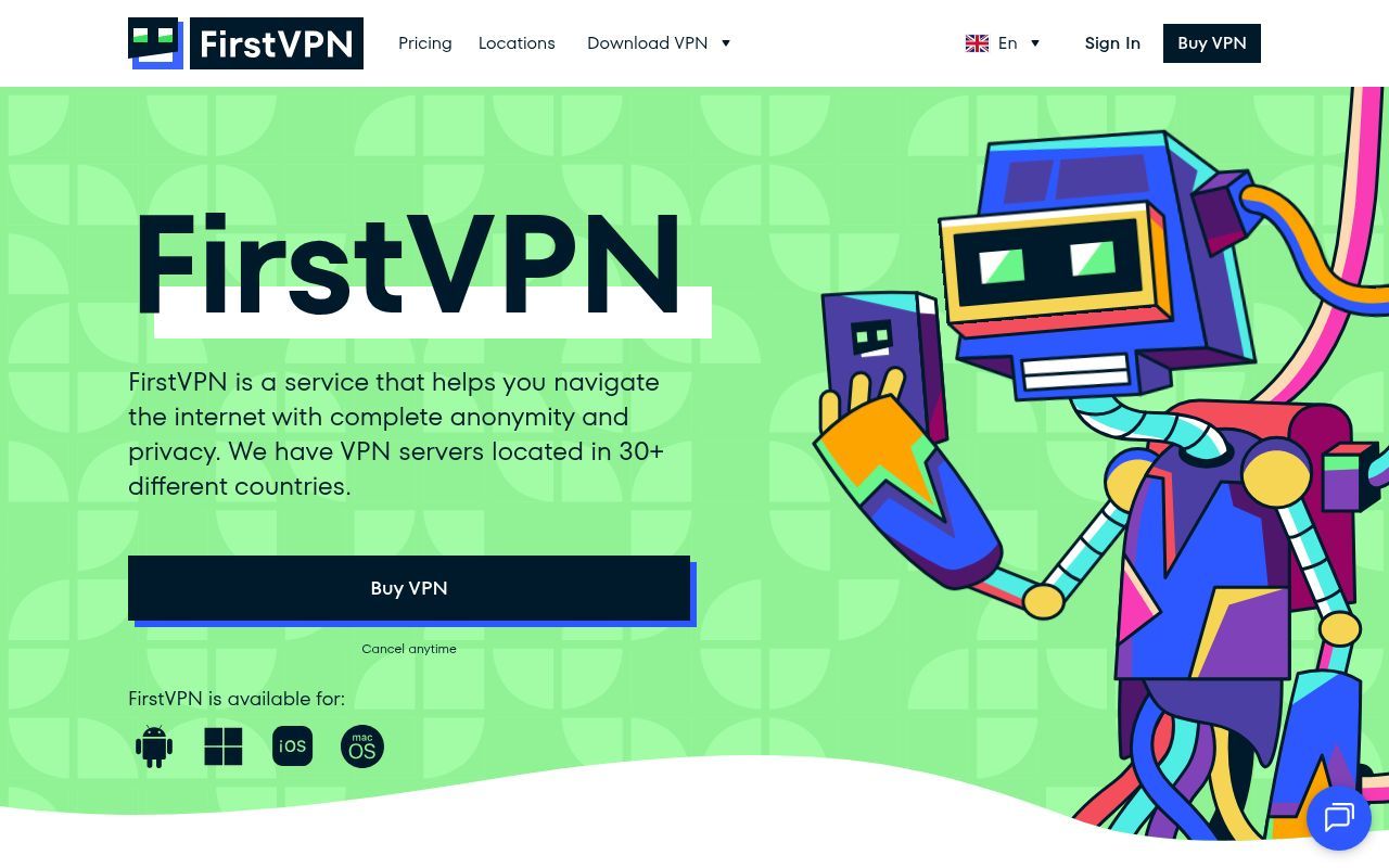 Homepage screenshot of firstvpn.com