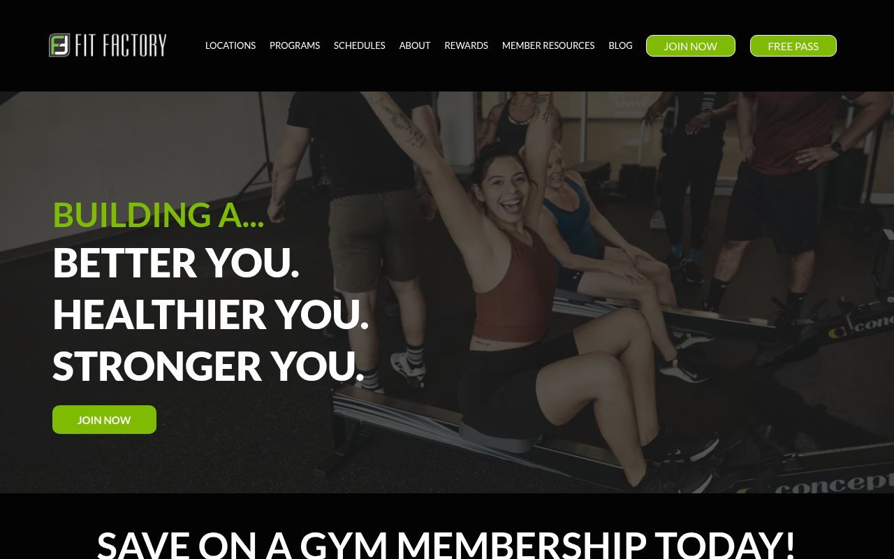 Homepage screenshot of fitfactoryclubs.com