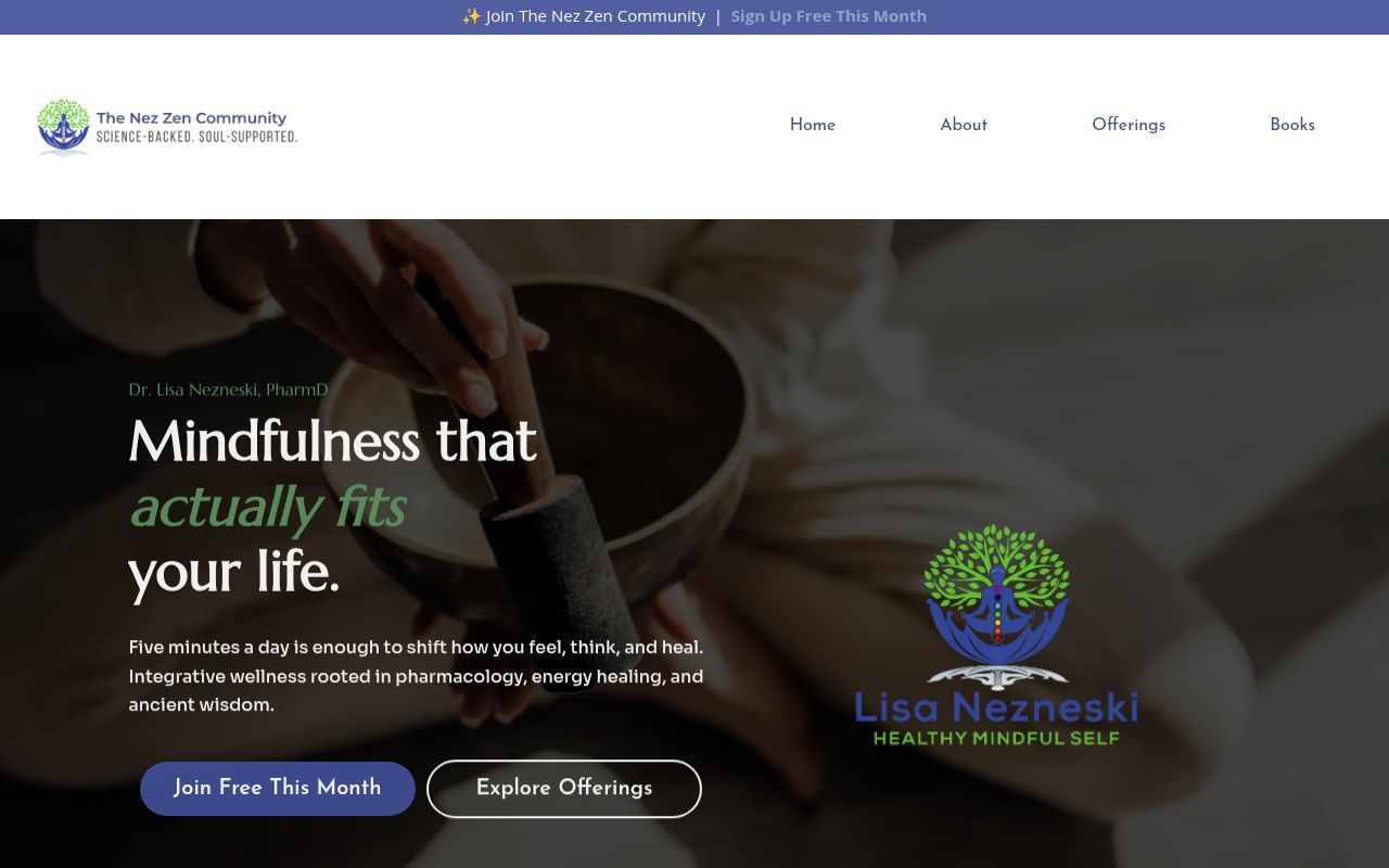 Homepage screenshot of fiveminutemindful.com