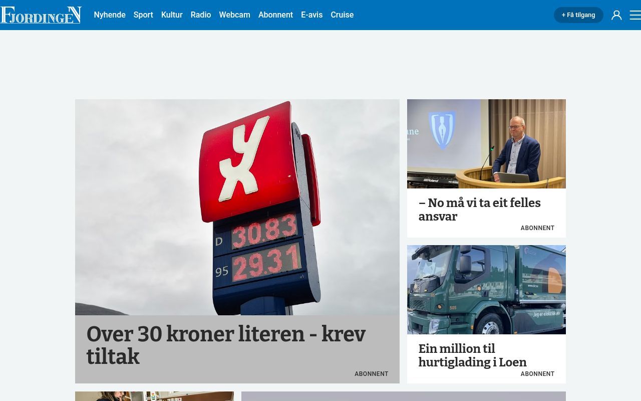Homepage screenshot of fjordingen.no