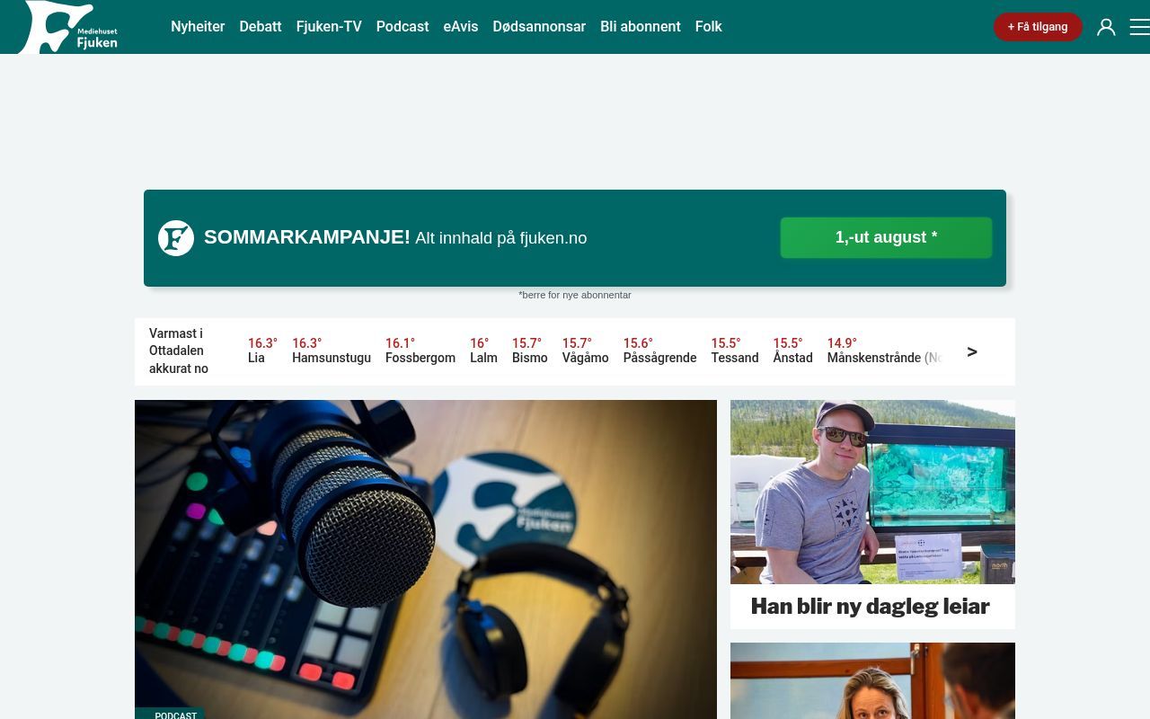 Homepage screenshot of fjuken.no