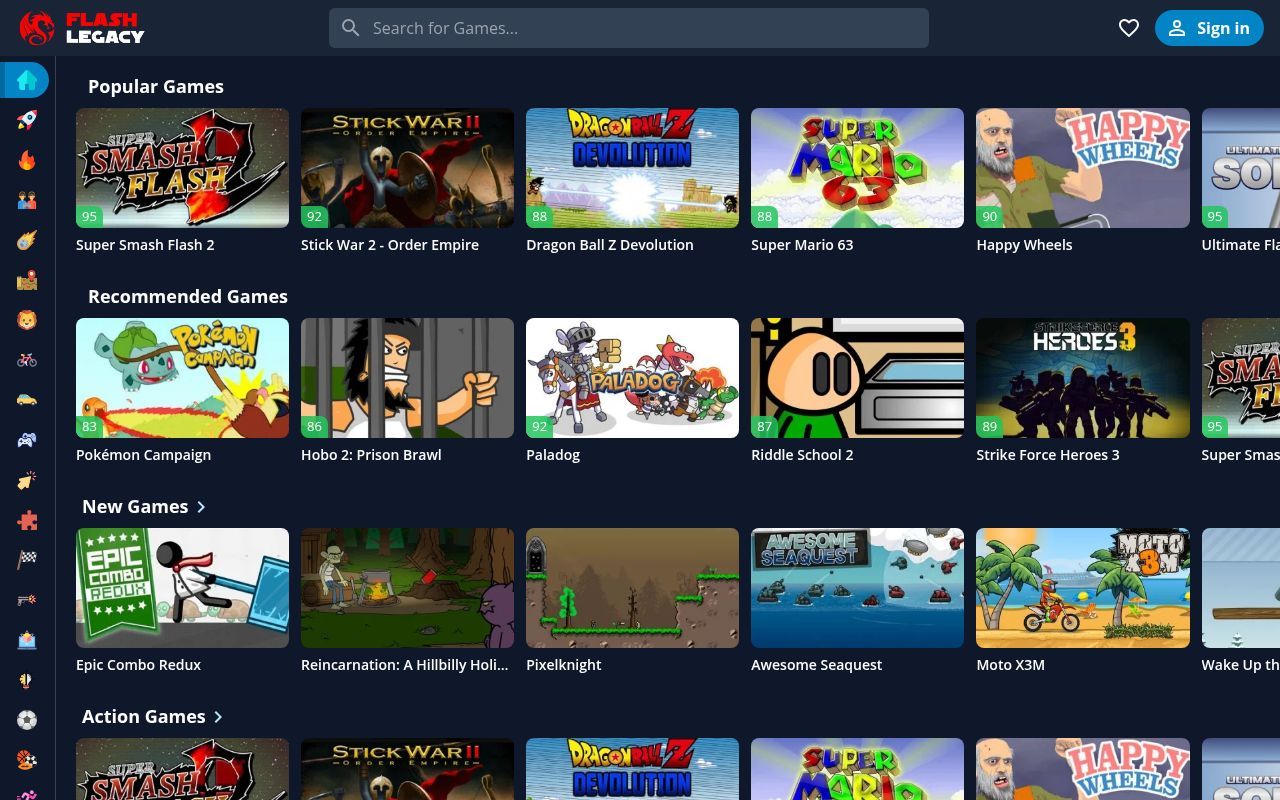 Homepage screenshot of flashlegacy.com