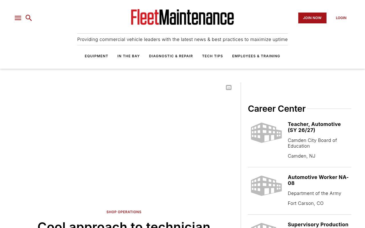 Homepage screenshot of fleetmaintenance.com