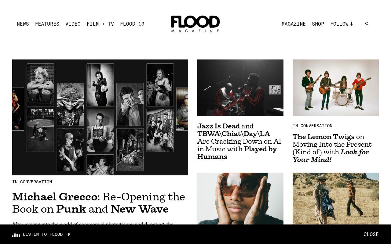 Homepage screenshot of floodmagazine.com