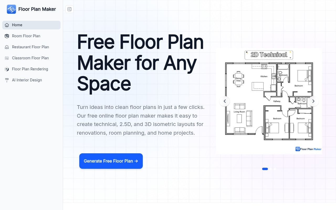 Homepage screenshot of floorplanmaker.ai