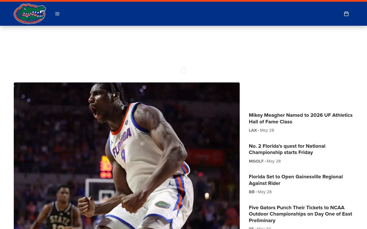 Homepage screenshot of floridagators.com