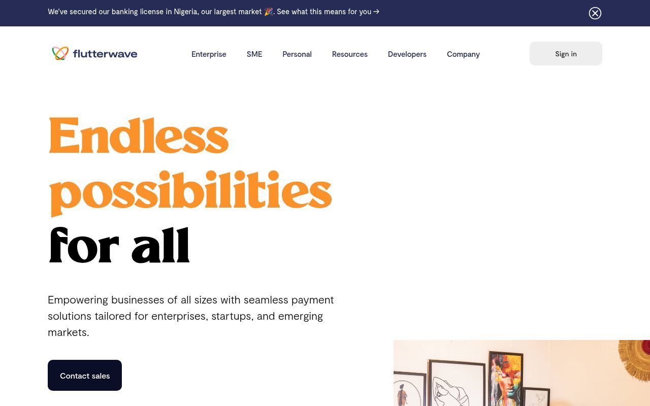 Homepage screenshot of flutterwave.com