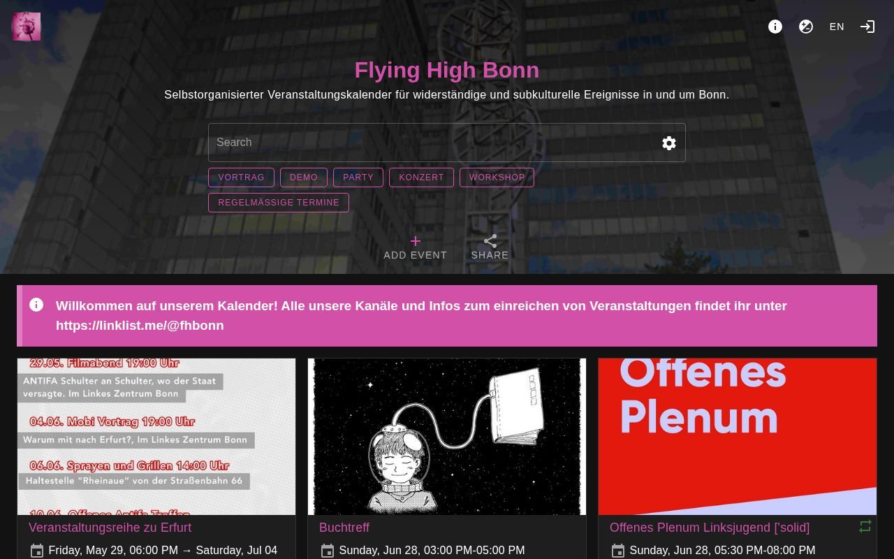 Homepage screenshot of flyinghigh-bonn.org