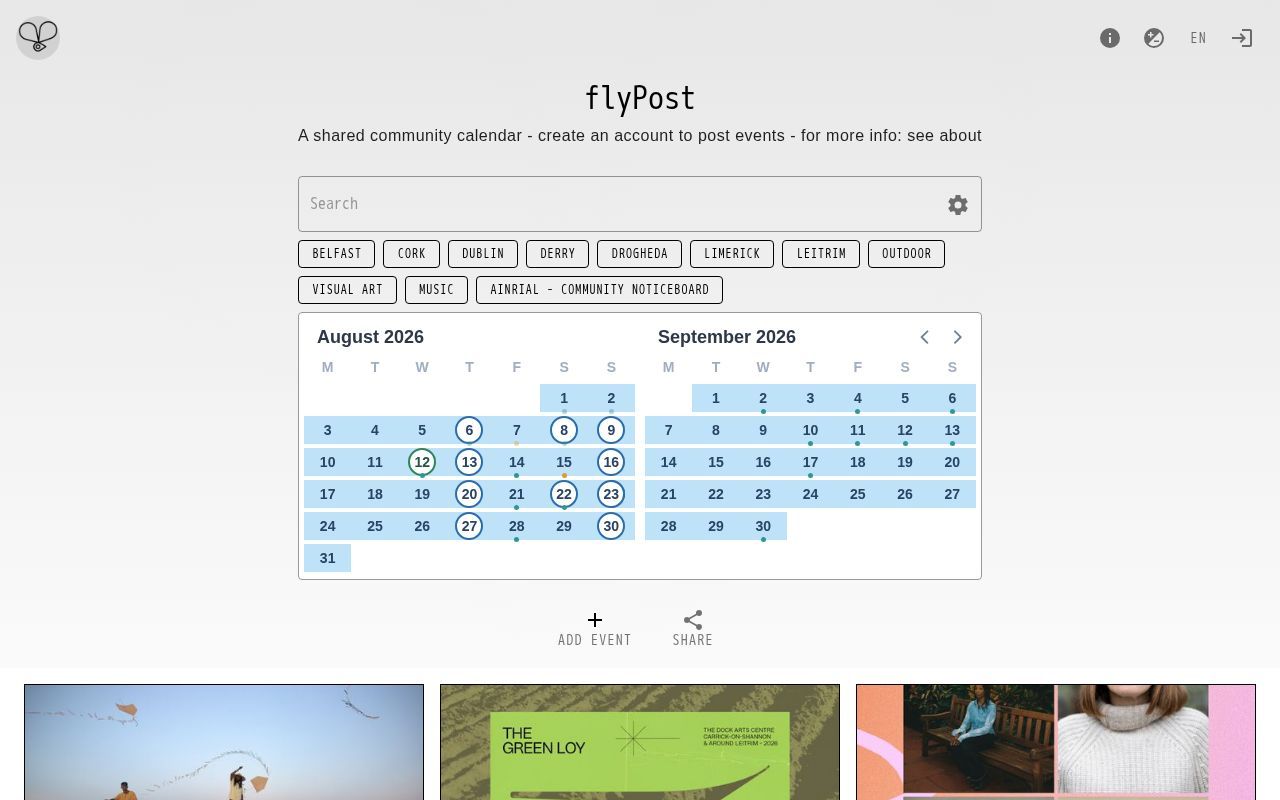 Homepage screenshot of flypost.ie