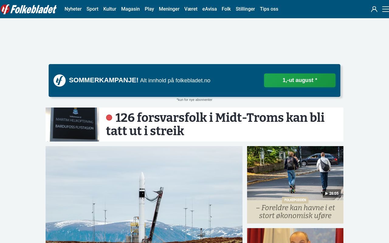 Homepage screenshot of folkebladet.no