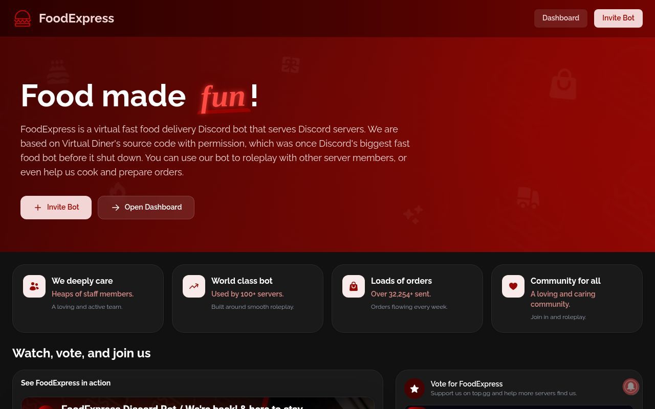 Homepage screenshot of foodexpressbot.com