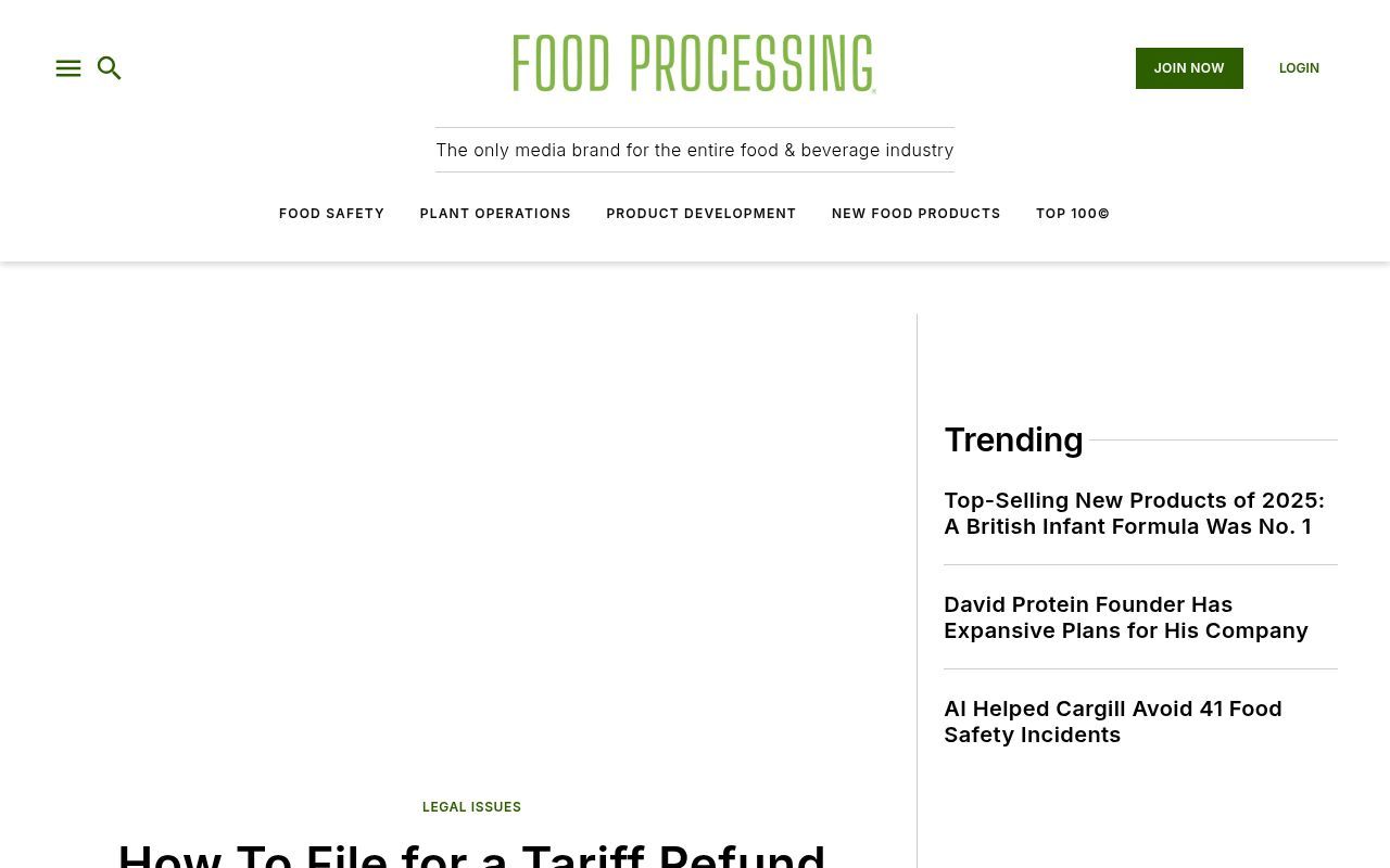 Homepage screenshot of foodprocessing.com