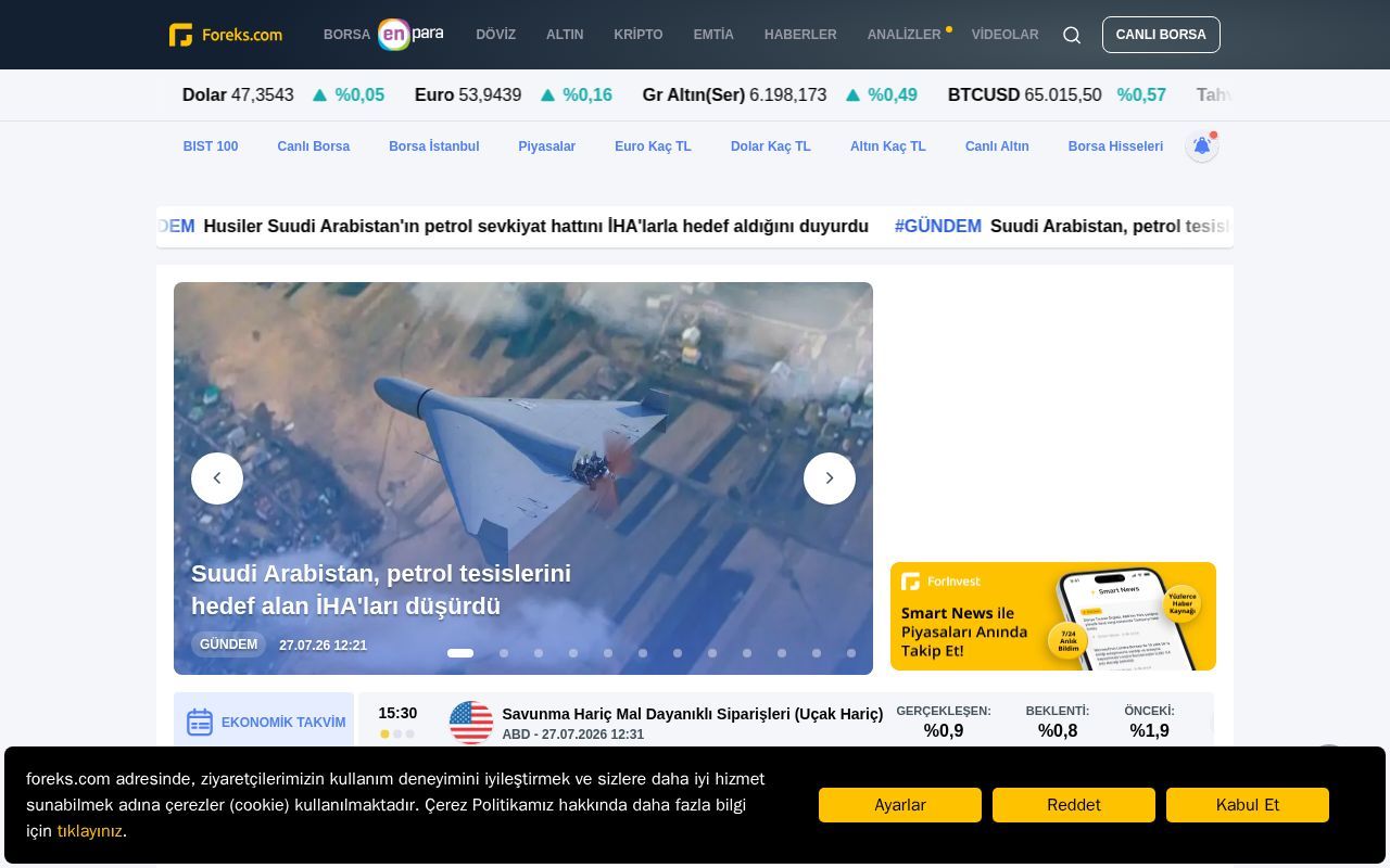Homepage screenshot of foreks.com