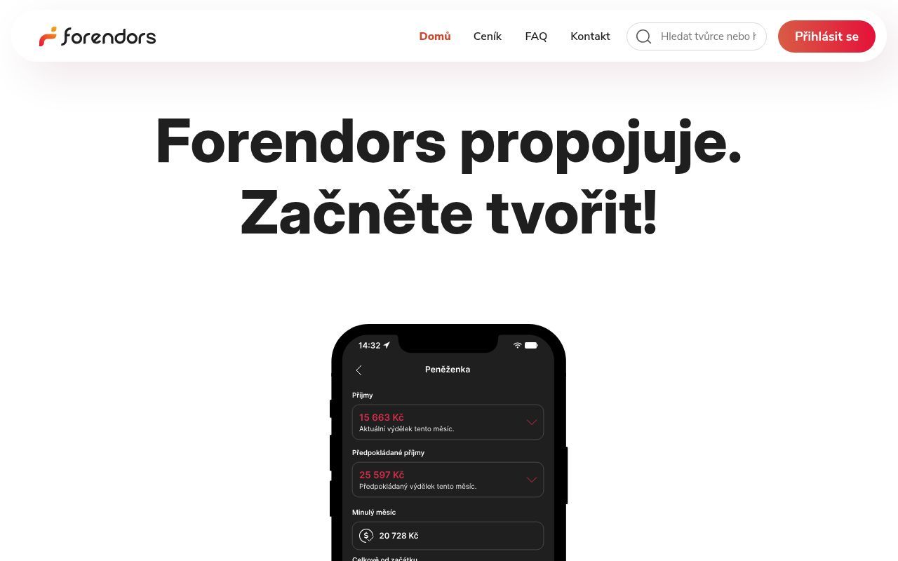 Homepage screenshot of forendors.cz