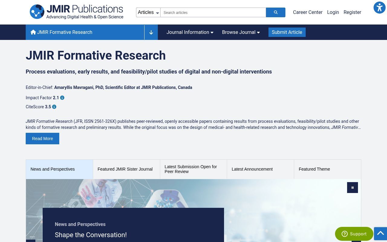 Homepage screenshot of formative.jmir.org