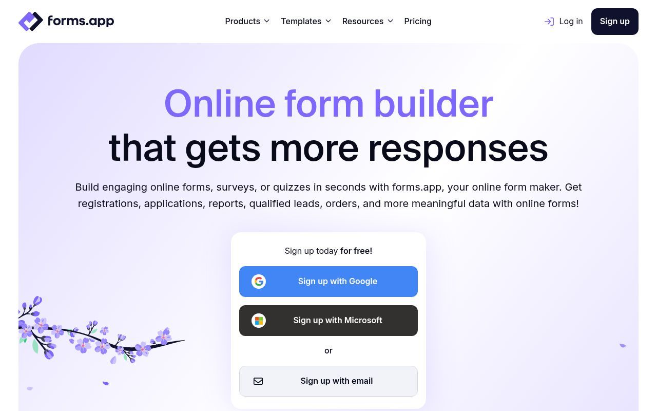 Homepage screenshot of forms.app