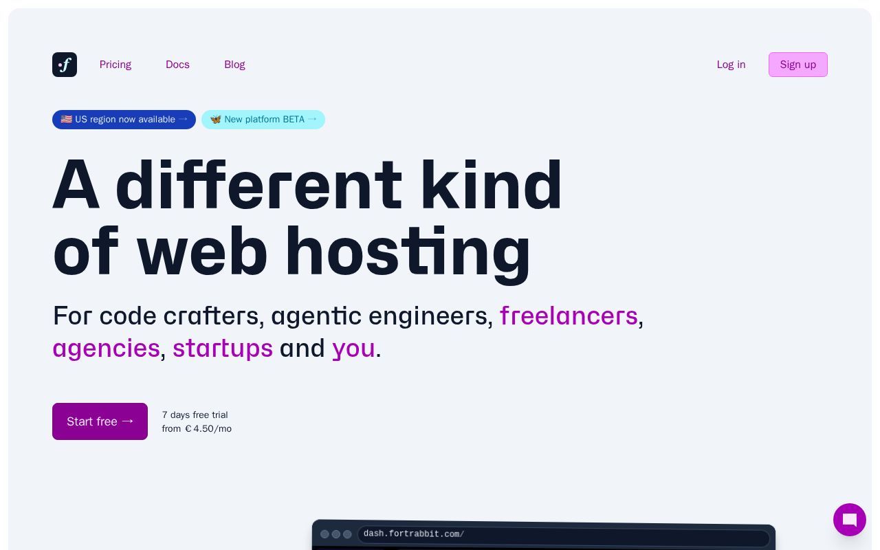 Homepage screenshot of fortrabbit.com