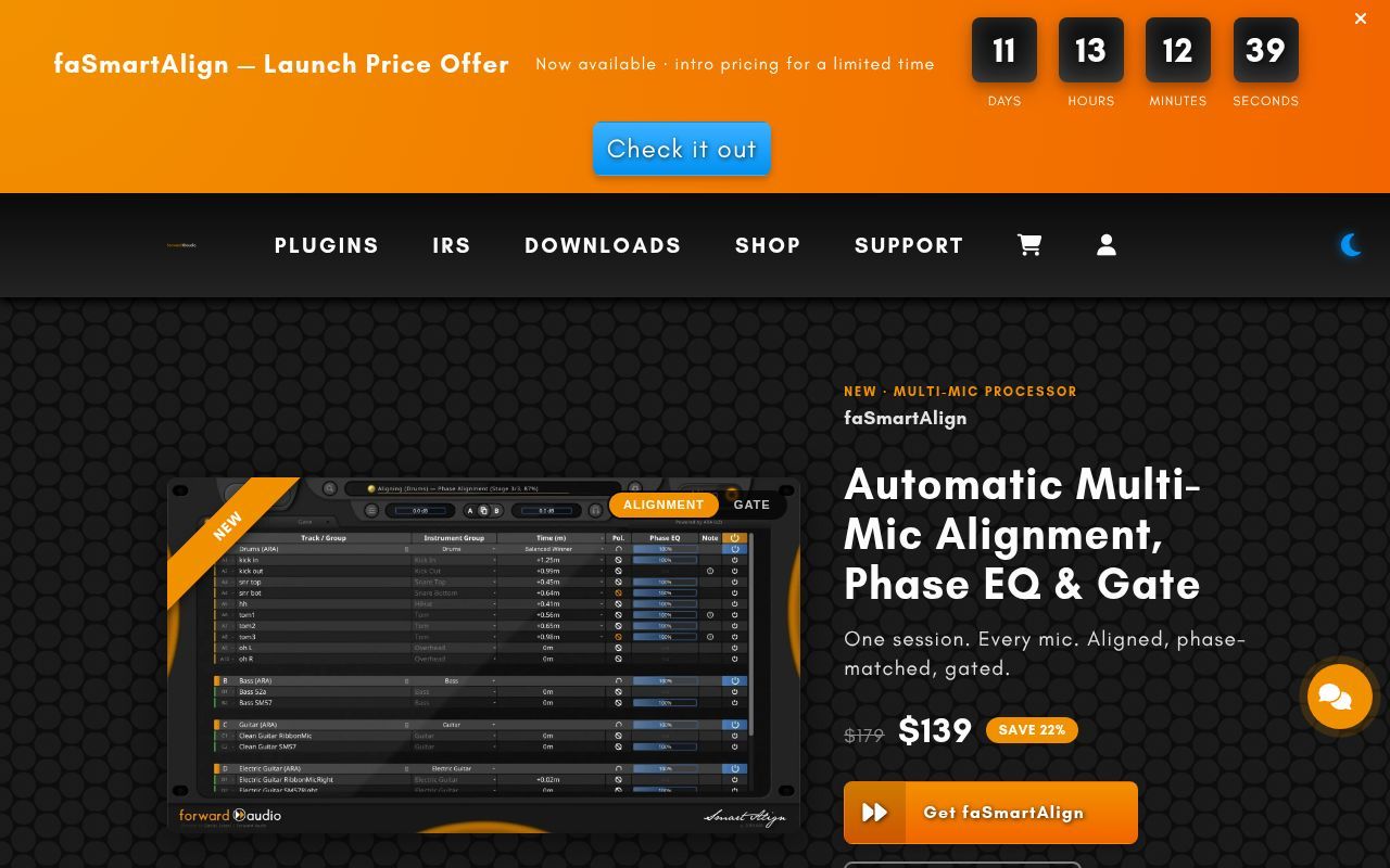 Homepage screenshot of forward-audio.com