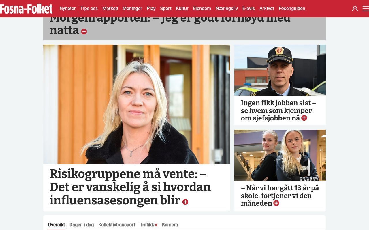 Homepage screenshot of fosna-folket.no
