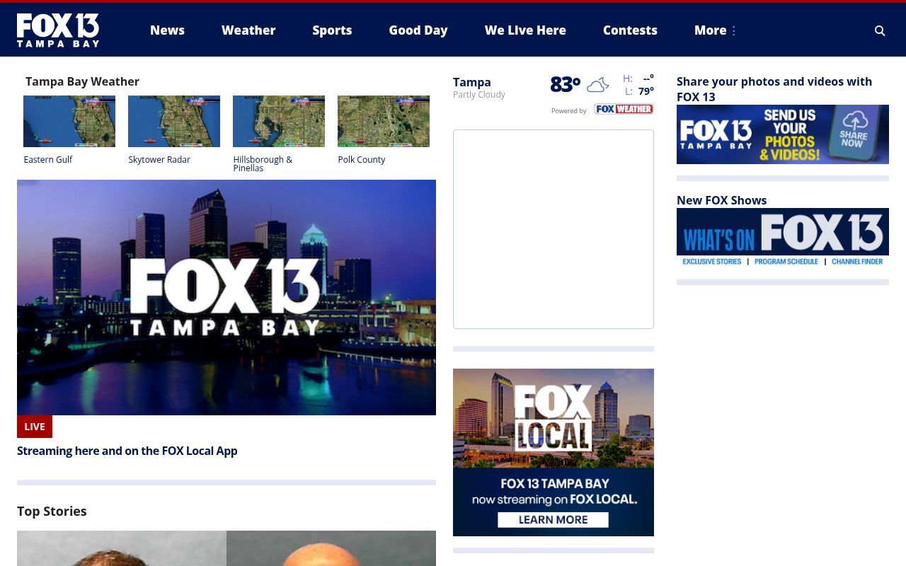 Homepage screenshot of fox13news.com