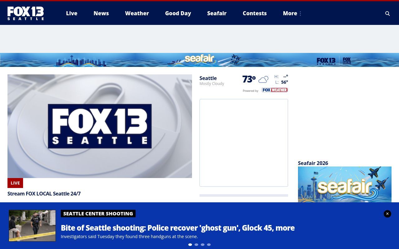 Homepage screenshot of fox13seattle.com