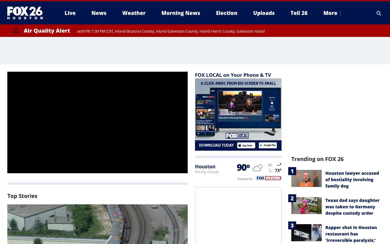 Homepage screenshot of fox26houston.com