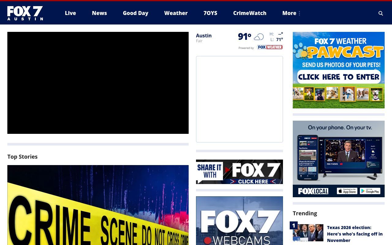 Homepage screenshot of fox7austin.com