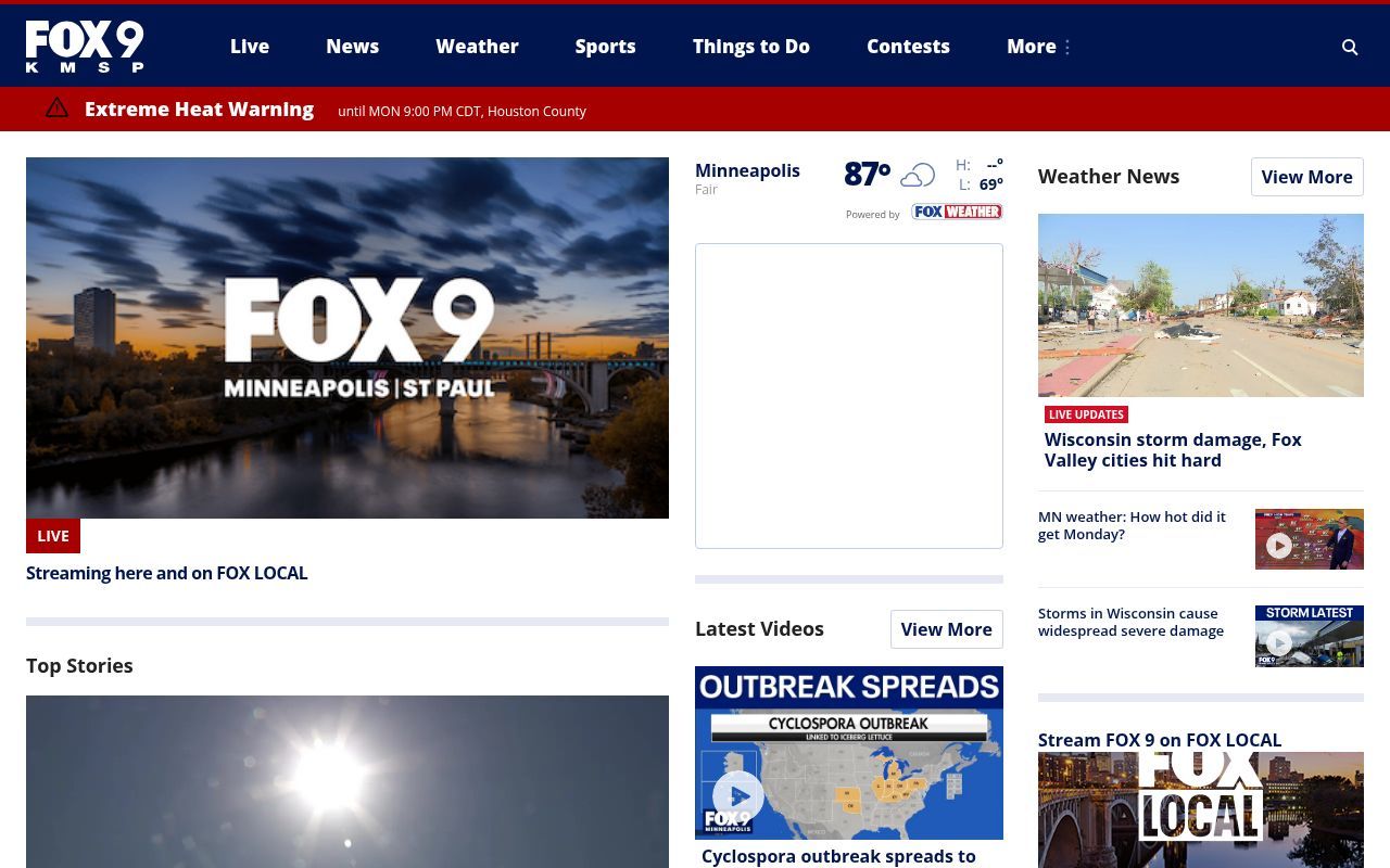 Homepage screenshot of fox9.com