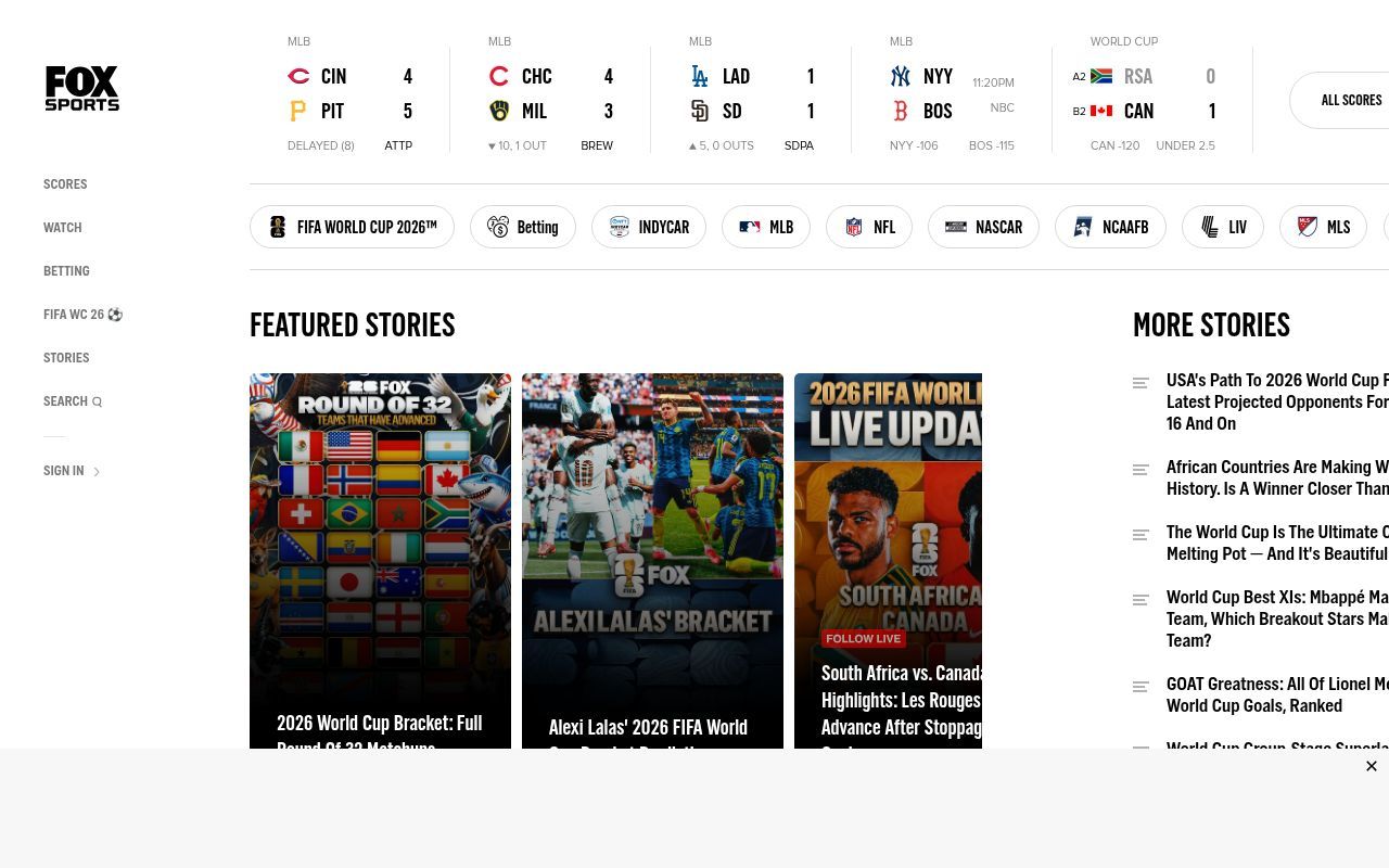Homepage screenshot of foxsports.com