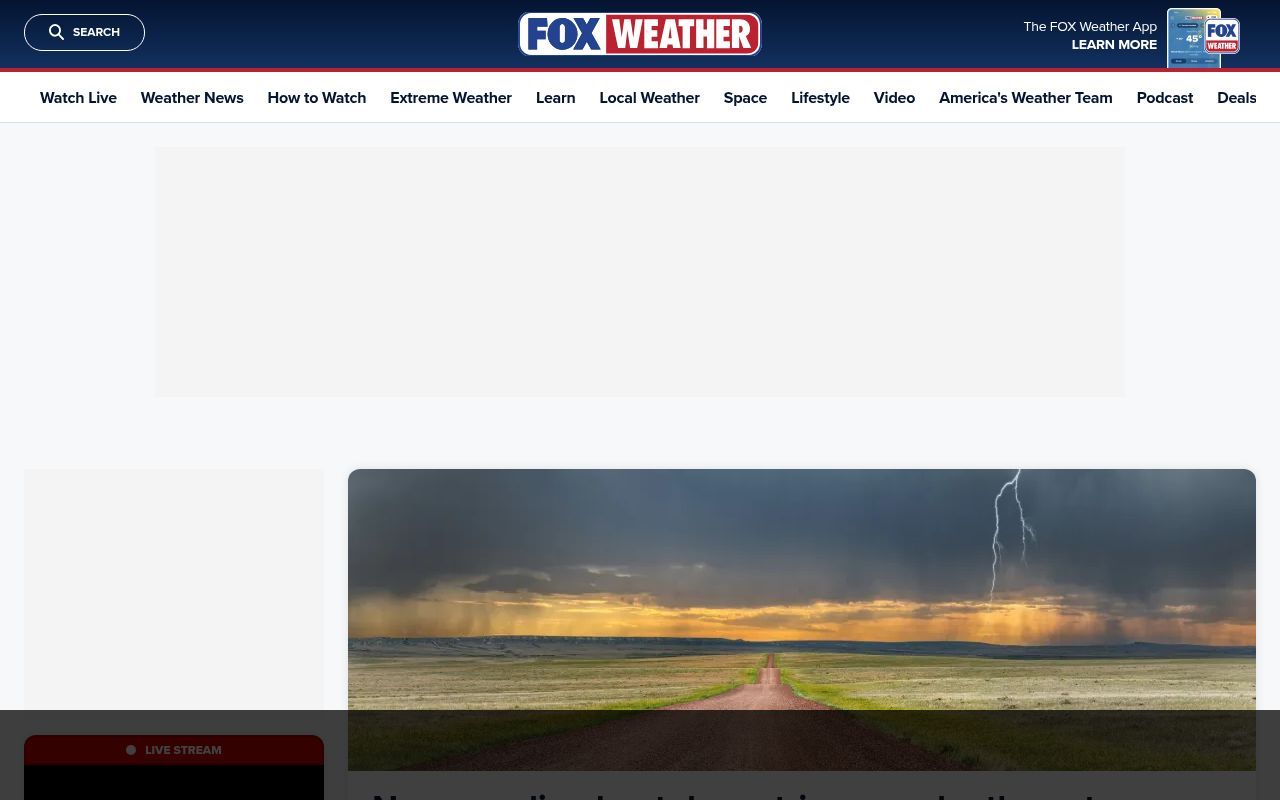 Homepage screenshot of foxweather.com
