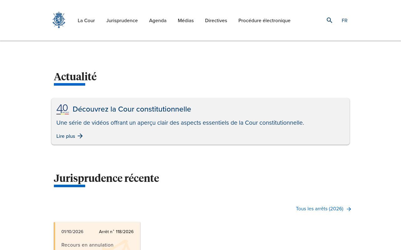 Homepage screenshot of fr.const-court.be
