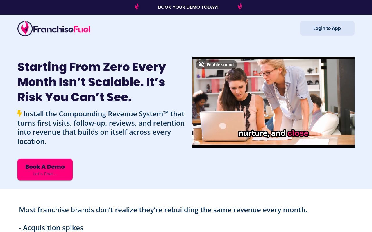 Homepage screenshot of franchisefuel.rocks
