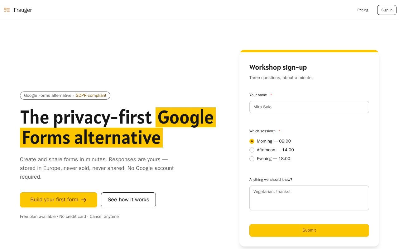 Homepage screenshot of frauger.com