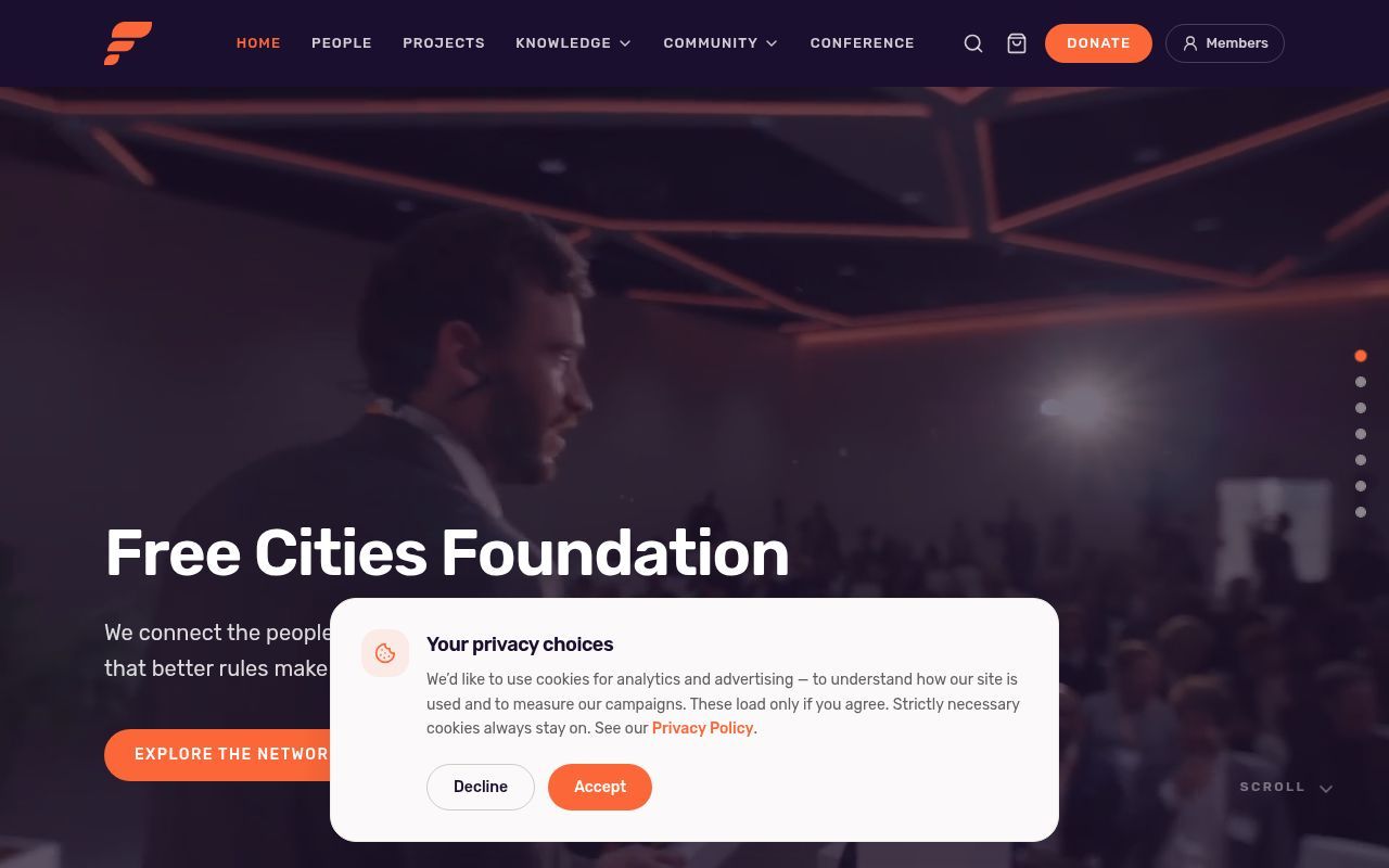 Homepage screenshot of free-cities.org