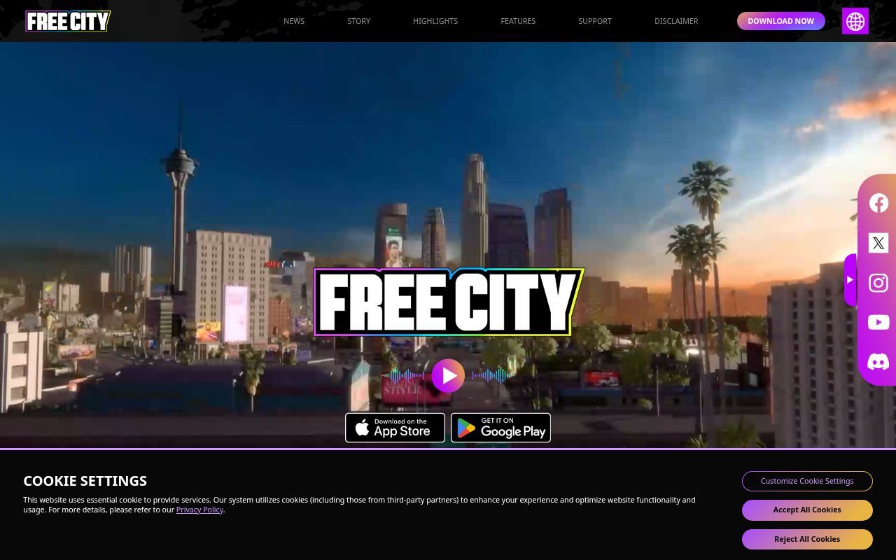 Homepage screenshot of freecity.garena.com
