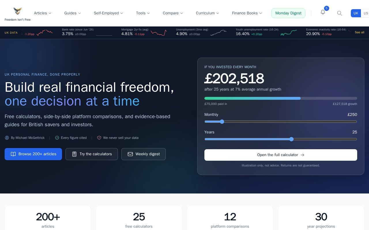 Homepage screenshot of freedomisntfree.co.uk