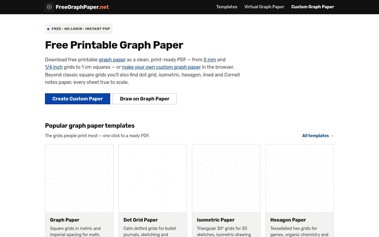 Homepage screenshot of freegraphpaper.net