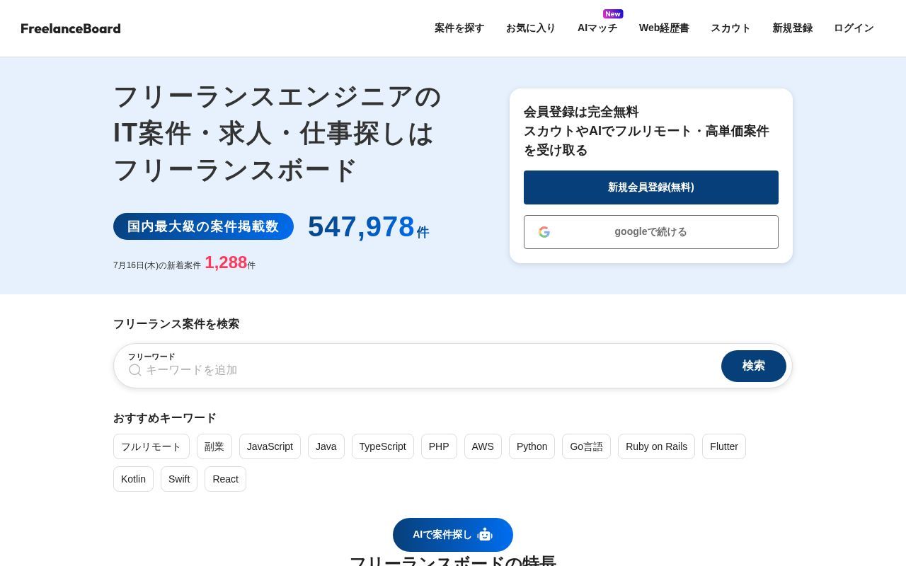 Homepage screenshot of freelance-board.com