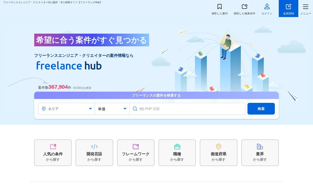Homepage screenshot of freelance-hub.jp