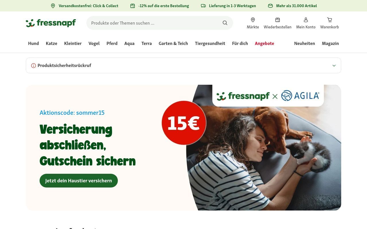 Homepage screenshot of fressnapf.de