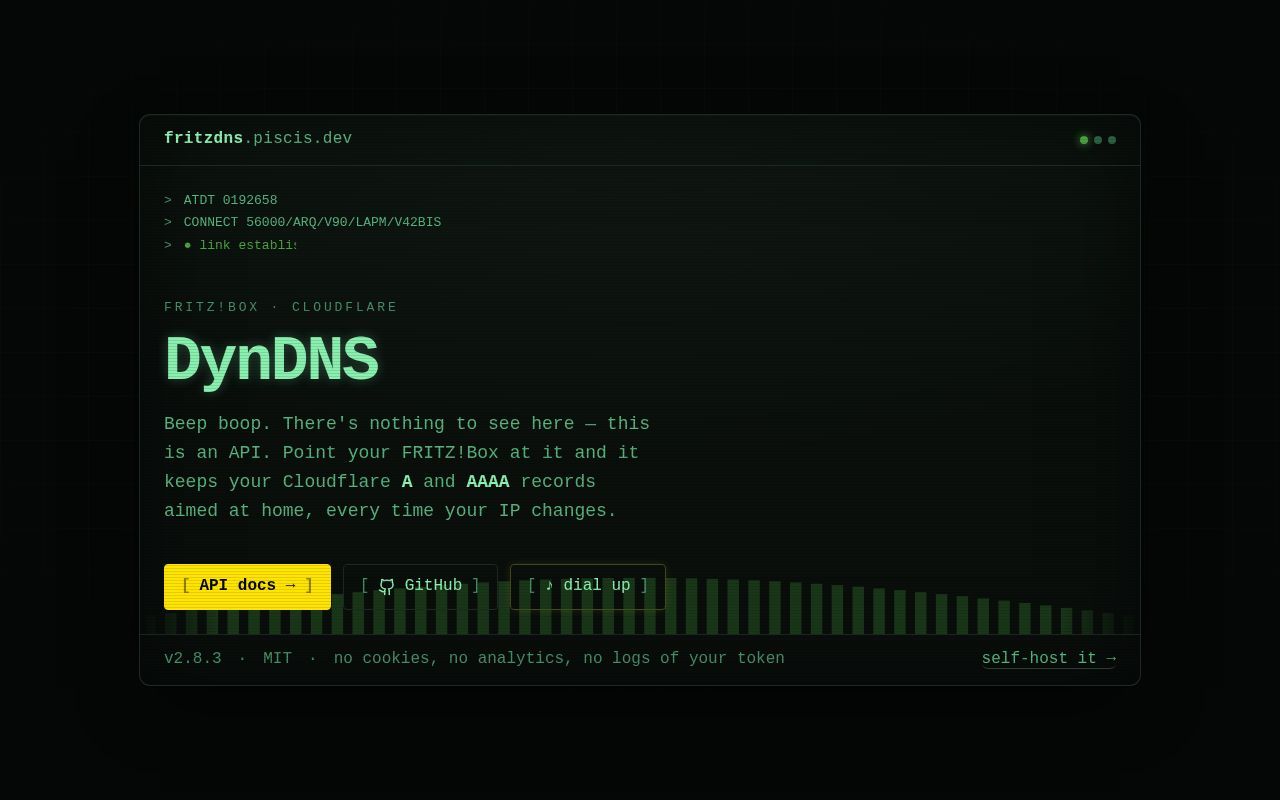 Homepage screenshot of fritzdns.piscis.dev