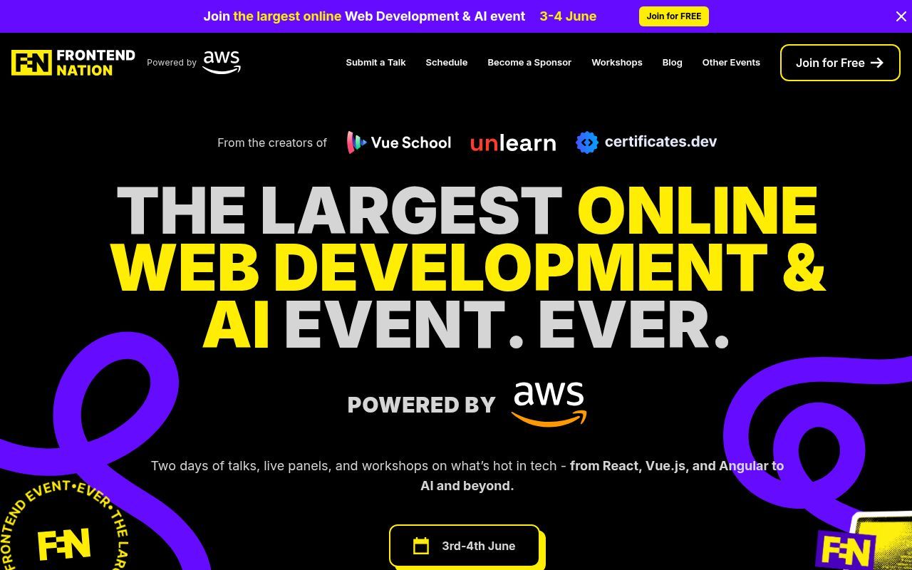 Homepage screenshot of frontendnation.com