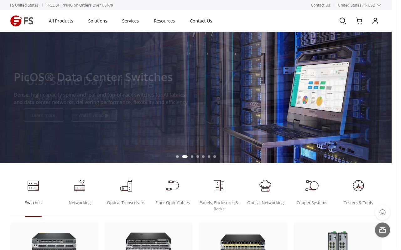 Homepage screenshot of fs.com