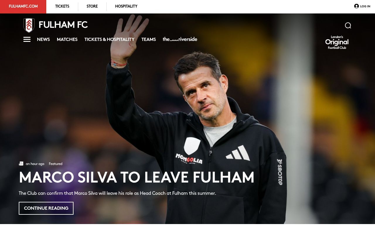Homepage screenshot of fulhamfc.com