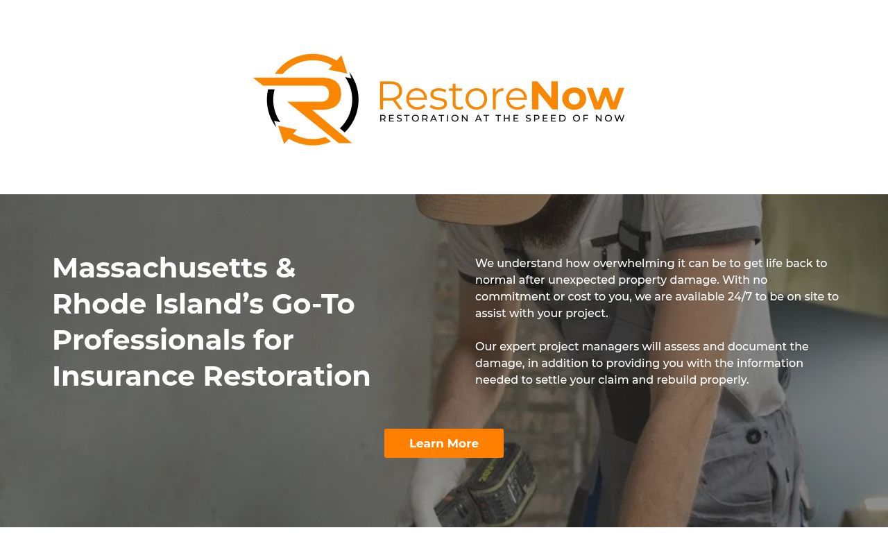 Homepage screenshot of funnel.restorenow.us
